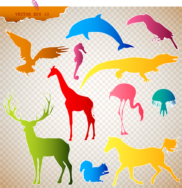 Ilustración de vectores de siluetas de animales de color