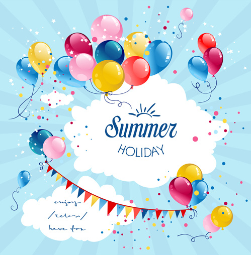 Colored Balloon Summer Birthday Cards Vector