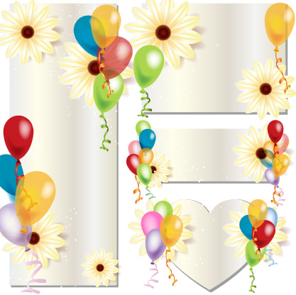 balon berwarna dengan bunga kartu vektor
