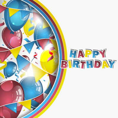 彩色气球与五彩纸屑快乐的生日背景