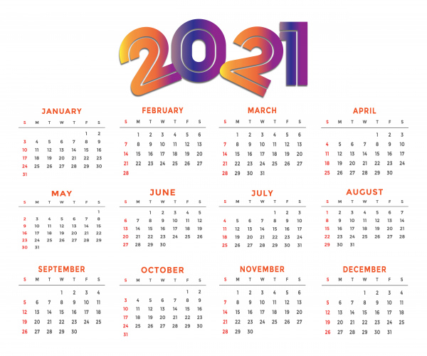 farbiger Kalender für das neue Jahr 2021