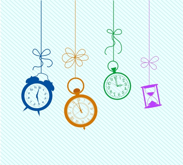 fundo colorido relógio pendurado decoração de ícones