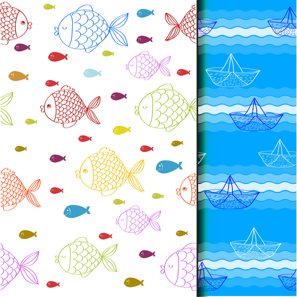 dessins colorés de la mer et de poissons