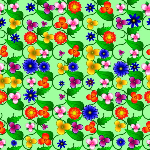 farbige Blumen mit grünen Blatt Vektor nahtlose Muster