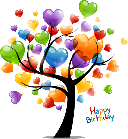 renkli kalp ağaç mutlu Doğum günü kartı vektör