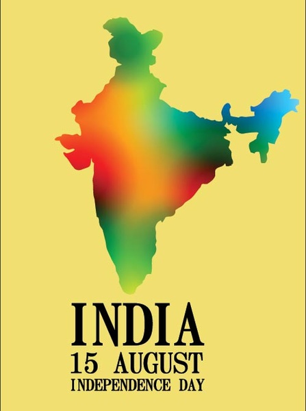 タイポグラフィ 8 月独立記念日黄色のベクトルの背景と色のインドの地図