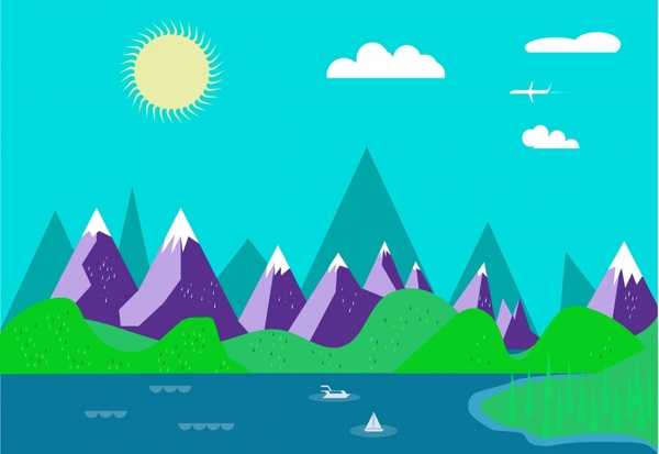 Colored Landscape Drawing Design With Flat Vector
