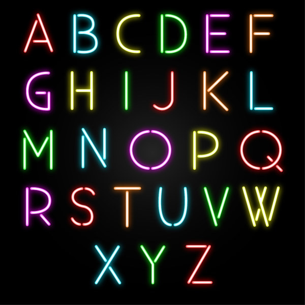 varas de luz colorida vector alfabeto