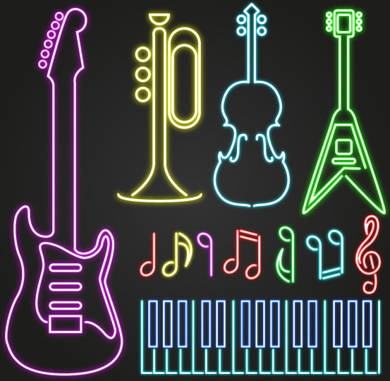 varas de luz colorida vetor de instrumentos musicais