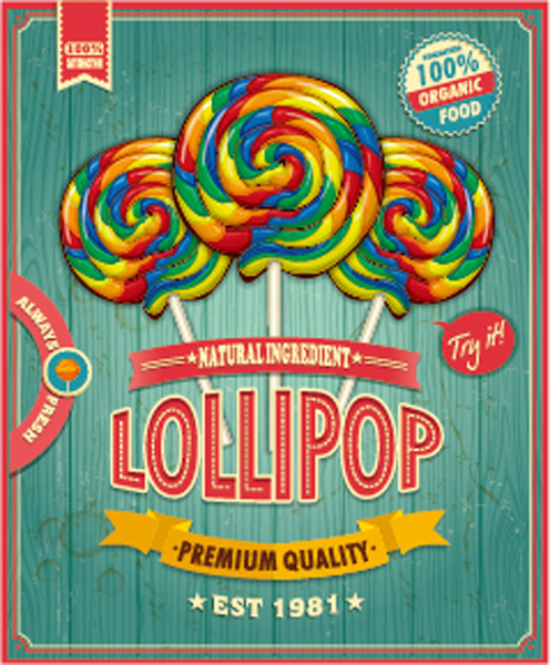 lollipop berwarna gaya vintage poster vektor