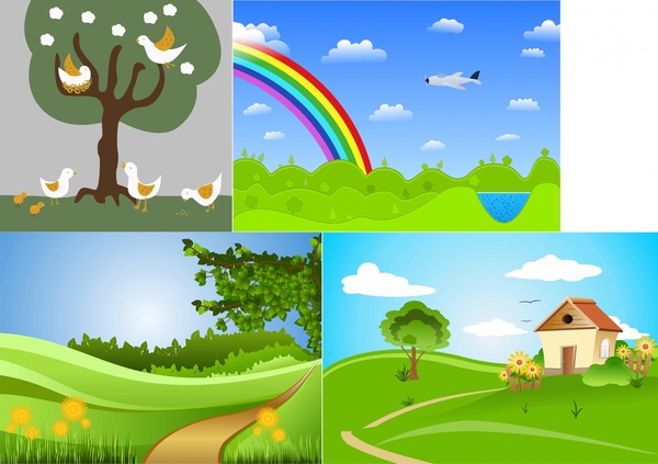 vector ilustración de dibujos animados paisajes coloreados