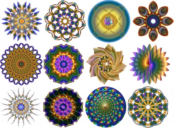 ícones coloridos abstratos decorativos caleidoscópio com várias formas