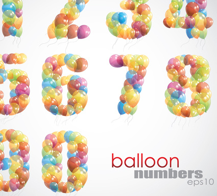 palloncino colorato che consiste dell'alfabeto con il vettore di numeri