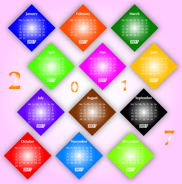 warna-warni kalender untuk 2017