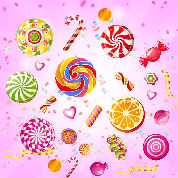 五顏六色的糖果和絲帶背景