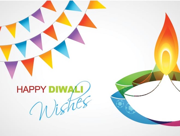sinalizadores de celebração colorido com tipografia feliz diwali desejos de fundo vector