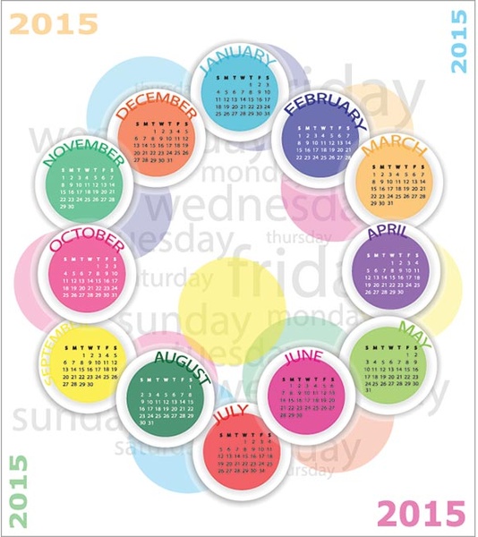 calendario de vector círculo colorido pattern15