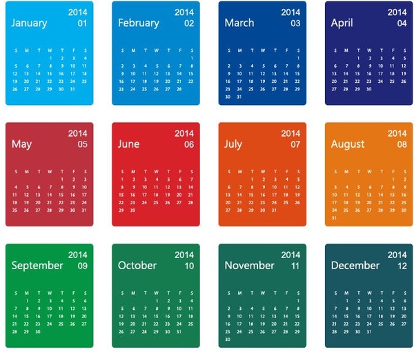 красочный design14 календарь вектор