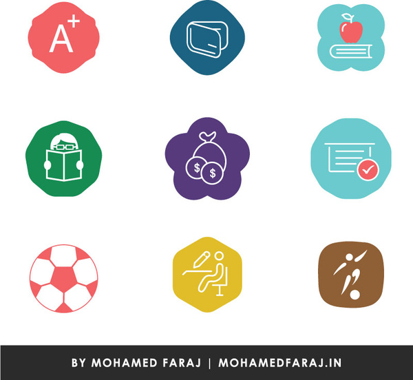 warna-warni berbeda berbentuk pendidikan ikon untuk aplikasi mobile