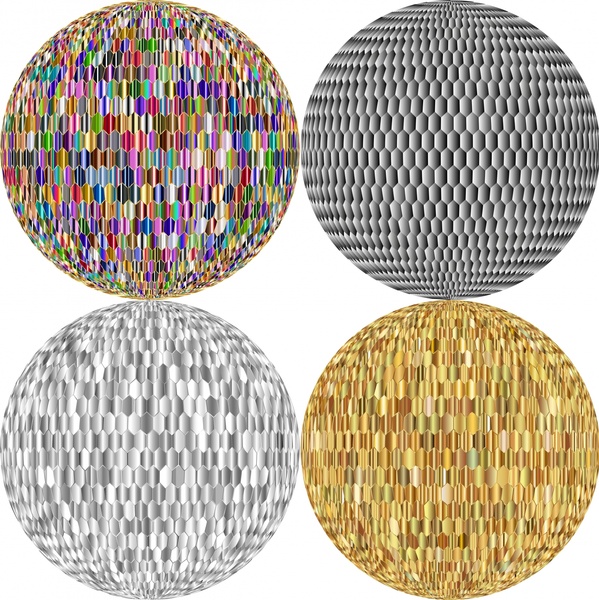 bolas de discoteca coloridos vector ilustraciones sobre fondo blanco