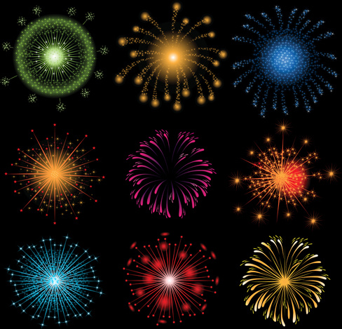 warna-warni kembang api holiday ilustrasi vector set