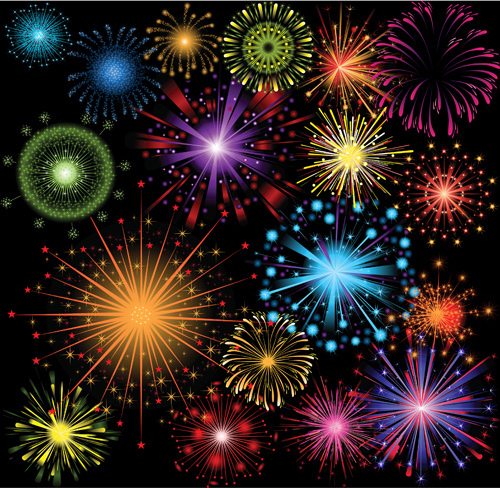 warna-warni kembang api holiday ilustrasi vector set