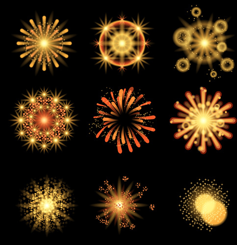 illustrazione vettoriale insieme di festa di fuochi d'artificio variopinti