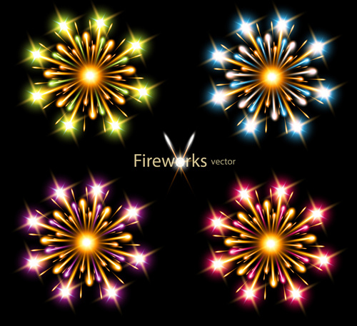 coloridos fuegos artificiales de vacaciones ilustración vector set