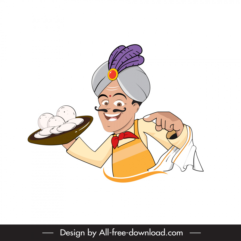 ícone colorido do chef indiano engraçado esboço dos desenhos animados