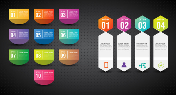 warna-warni inforgraphic set ilustrasi dengan tab vertikal