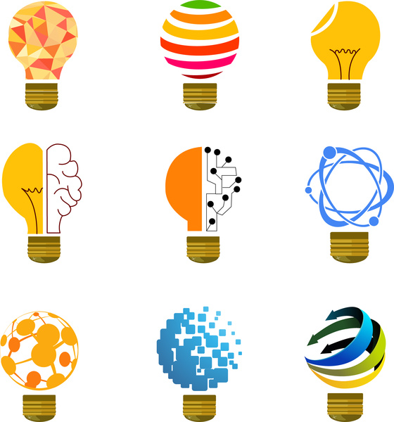 design de vetor de coleção lâmpada colorida com ícones abstratas