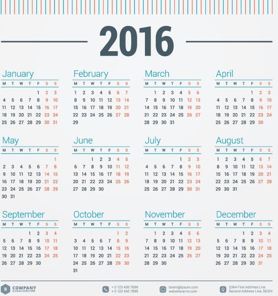 bunte Linien Hintergrund Monatsbeginn mit monday16 Kalendervorlage