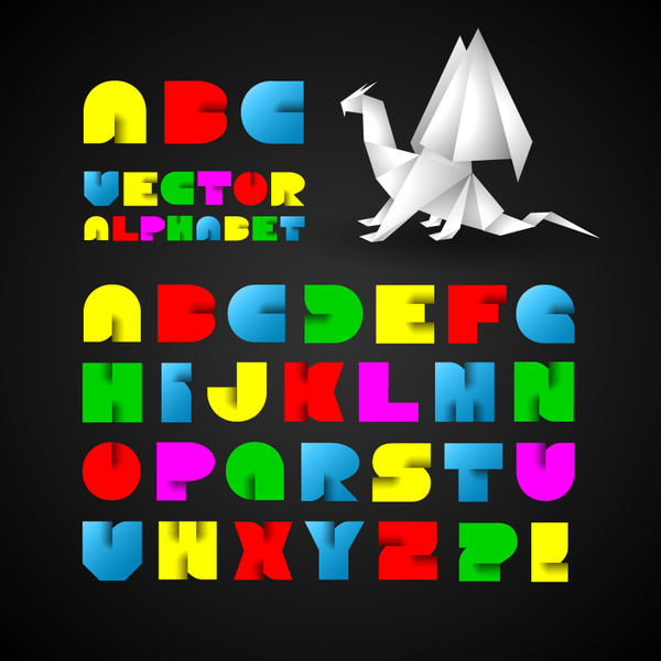 conjunto de vector alfabeto colorido origami