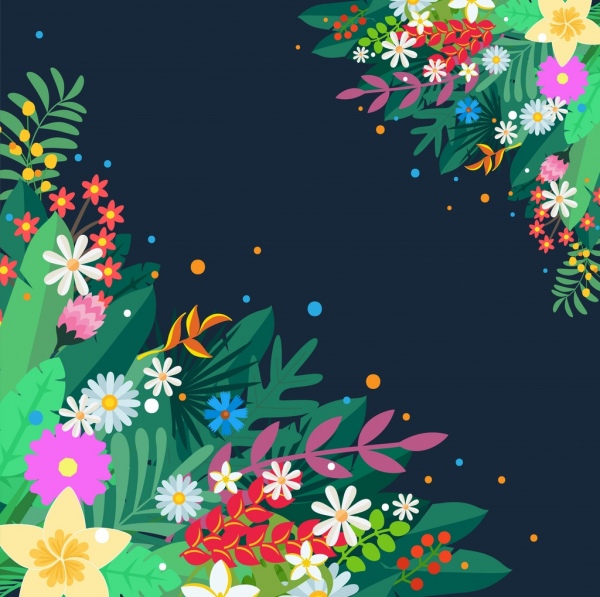 カラフルな春の花の背景のコントラスト デザイン