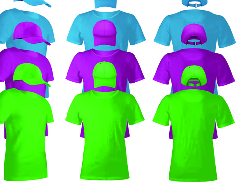 modelo de vetor uniforme camisas e bonés coloridos t