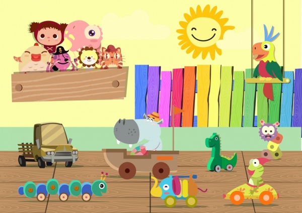 mainan berwarna-warni ikon latar belakang 3d Desain
