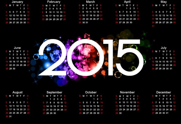 desain kalender colorful15 pada latar belakang gelap