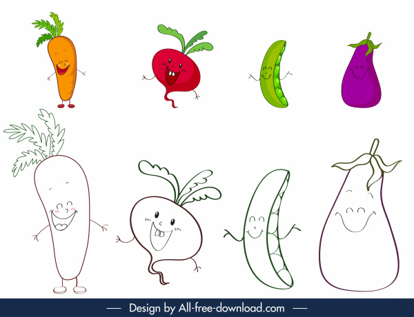 coloração elementos de design de livro estilizado esboço de frutas engraçadas