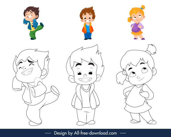 coloração elementos livro projeto de desenho animado personagens de infância