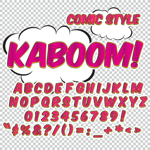 Comic Styles Alphabet With Numbers And Symbol Vector Set 6