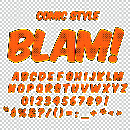 Comic Styles Alphabet With Numbers And Symbol Vector Set 14