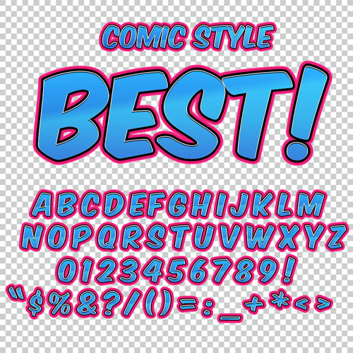 Comic Styles Alphabet With Numbers And Symbol Vector Set 16