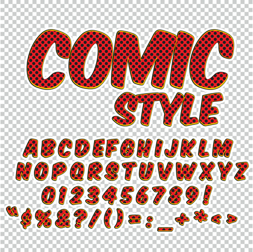 Comic Styles Alphabet mit Zahlen und Symbol Vektor Set Nr.341754