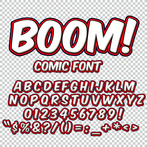 Comic Styles Alphabet mit Zahlen und Symbol Vektor Set No.341756