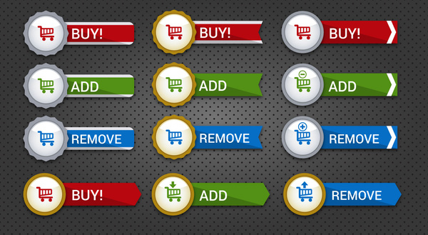 botões de webite comércio com ícones de carrinho