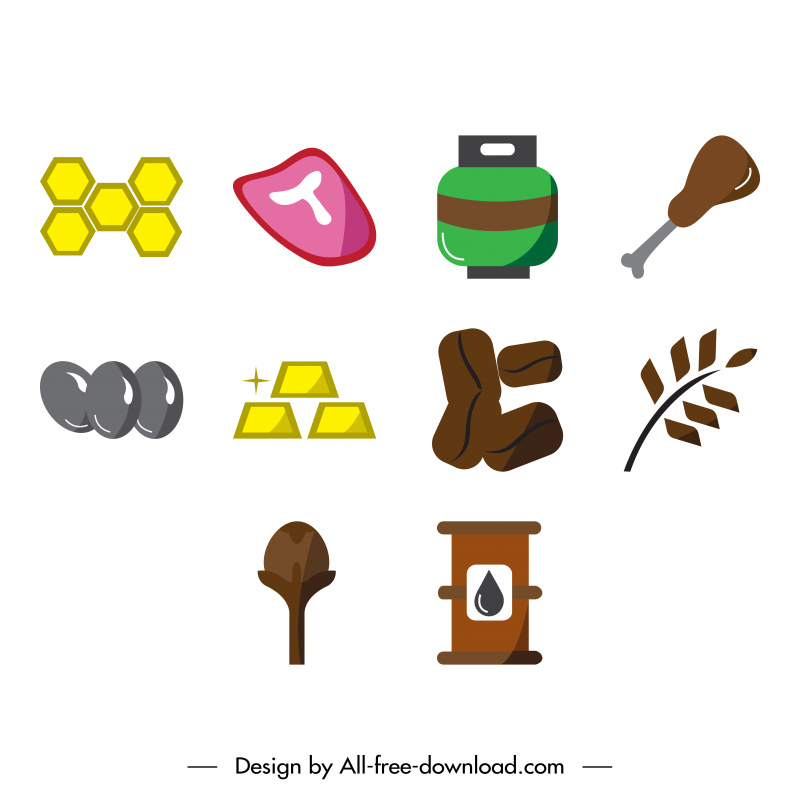 Ensembles d’icônes de produits de base Symboles d’objets classiques plats