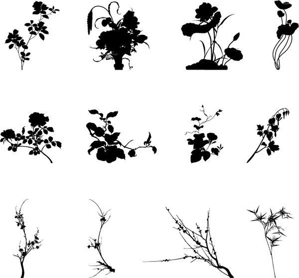 Commonly Plants Silhouettes Vector Graphics