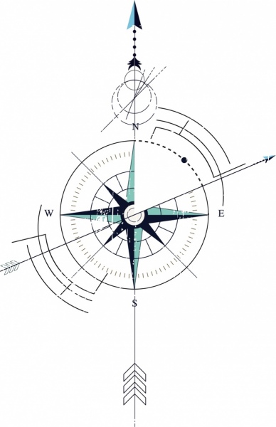 Kompas latar belakang datar lingkaran panah sketsa