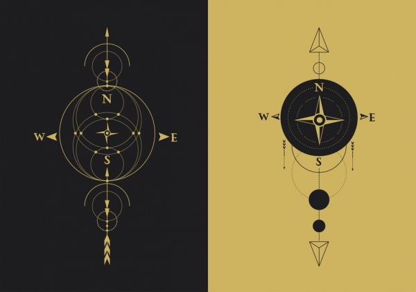 Kompass-Hintergrund Vorlagen flache Kreise Pfeile ornament
