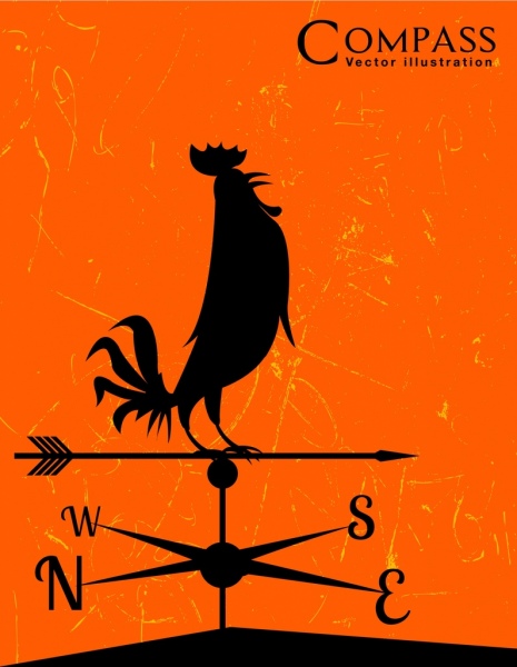 Brújula icono retro silueta diseño decoracion del Gallo